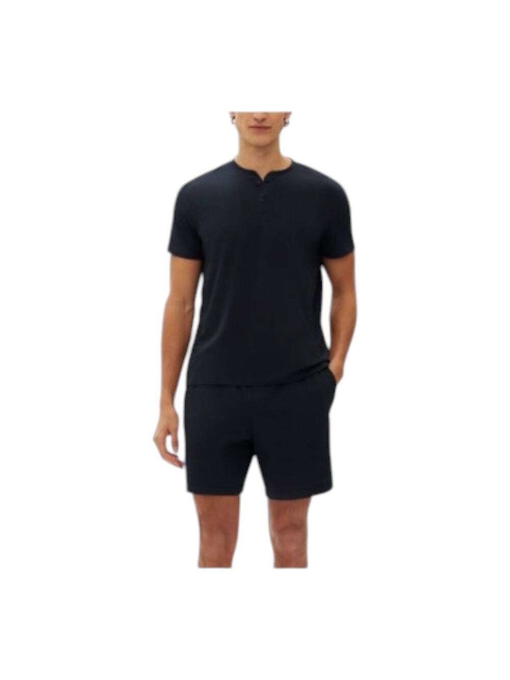Gap Men's 2-Pc. Henley Shirt & Shorts Pajama Set Black L #646